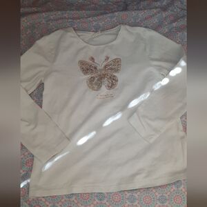Butterfly Print White Girls Shirt